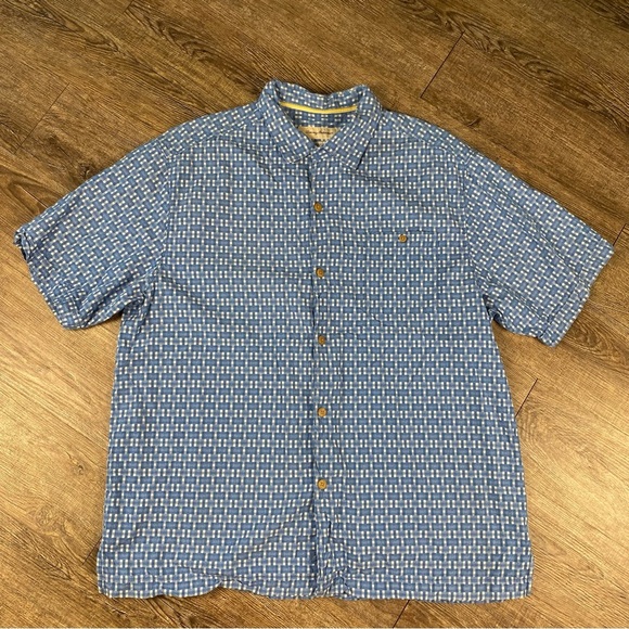 Tommy Bahama Shirt Men Plaid Silk Blend XL Blue Wood Button Short Sleeve Beach - Picture 1 of 8